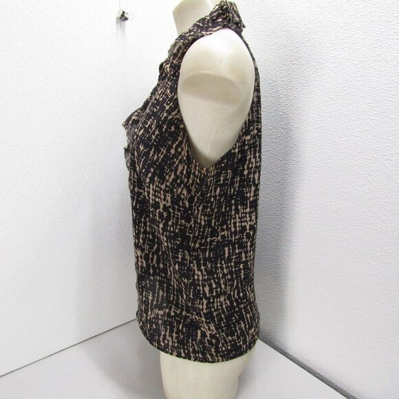 NEW LELA ROSE Women's Silk Ruffle Blouse Brown/Black Size 8 - Picture 2 of 12